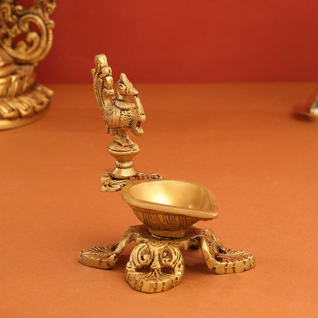 Brass Ethnic Peacock Diya/Lamp (5 Inch)
