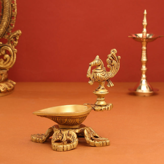 Brass Ethnic Peacock Diya/Lamp (5 Inch)