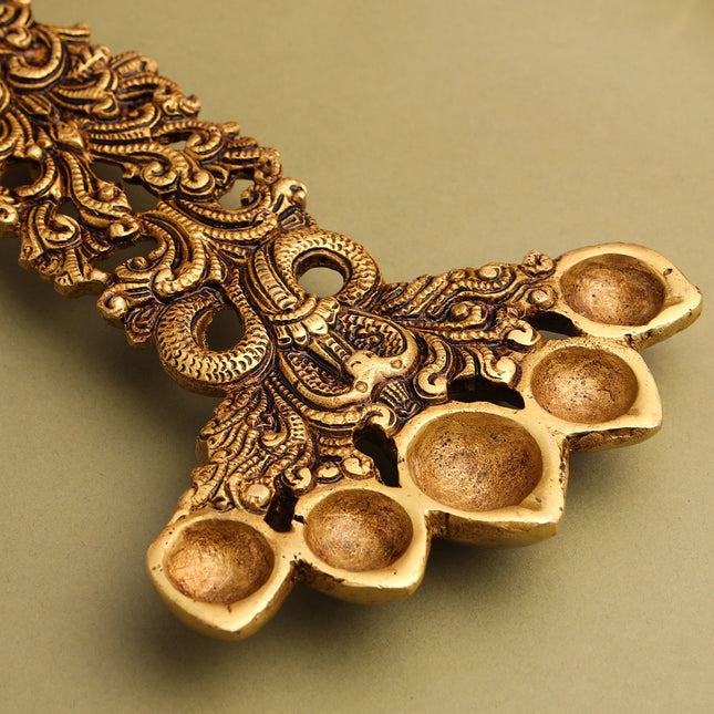 Brass Sheshnag Five Petal Pooja Spoon (10 Inch)