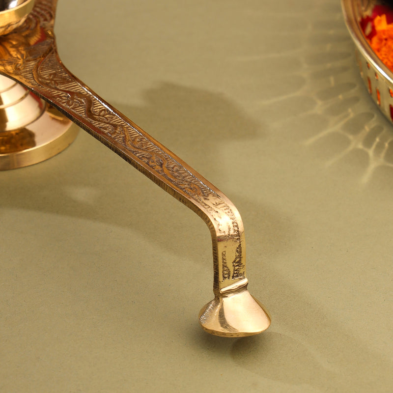 Brass Traditional Panch Aarti With Handle (2.5 Inch)