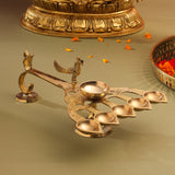 Brass Peacock Panch Aarti With Handle (4.8 Inch)