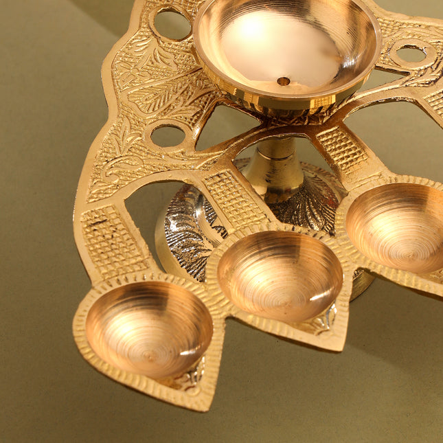 Brass Peacock Panch Aarti With Handle (11.5 Inch)