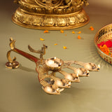 Brass Peacock Panch Aarti With Handle (4.8 Inch)