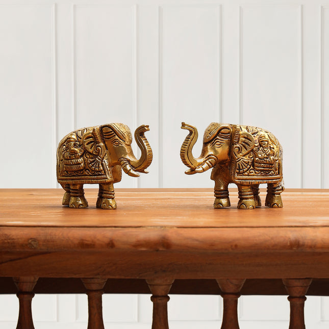 Brass Elephant Statue Pair (2.5 Inch)