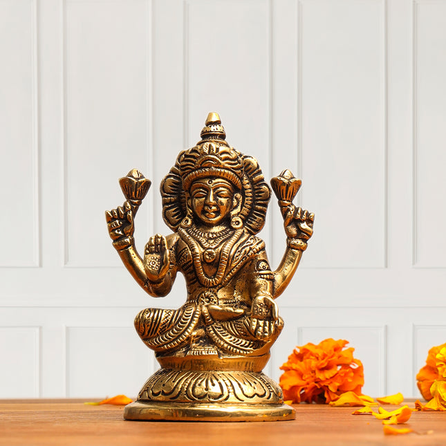 Brass Goddess Lakshmi Idol (4.5 Inch)