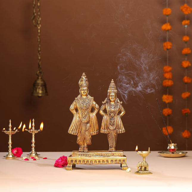 Brass Vitthal Rukmini Statue (13.5 Inch)