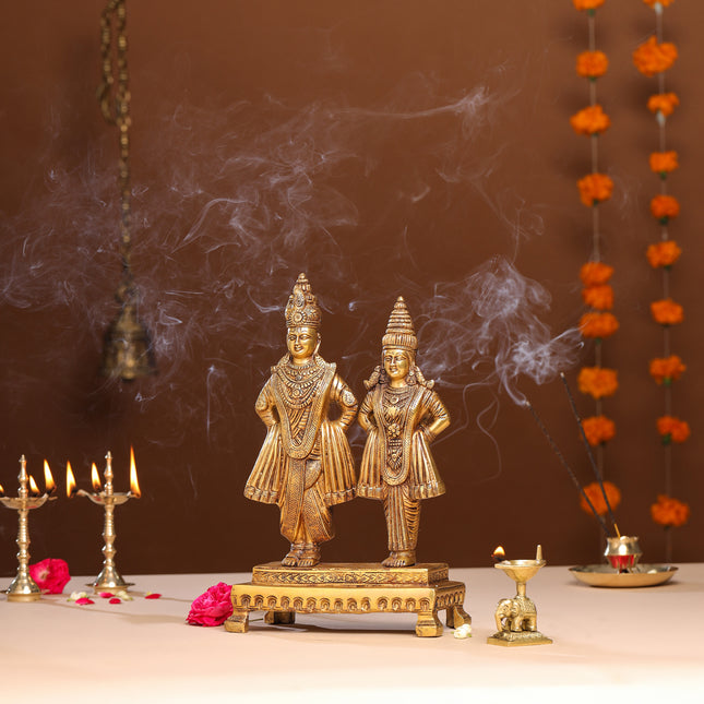 Brass Vitthal Rukmini Statue (13.5 Inch)