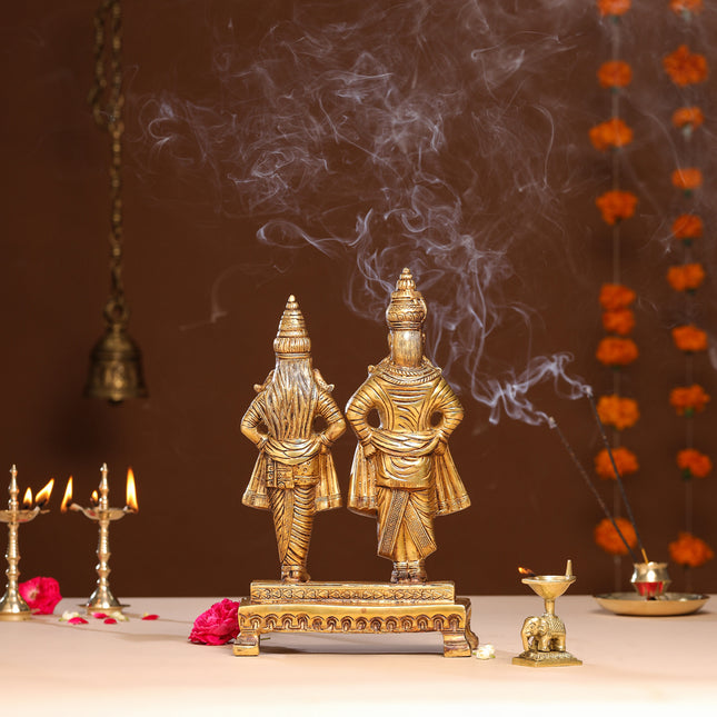 Brass Vitthal Rukmini Statue (13.5 Inch)
