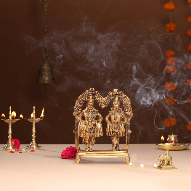 Brass Vitthal Rukmini Statue (9 Inch)