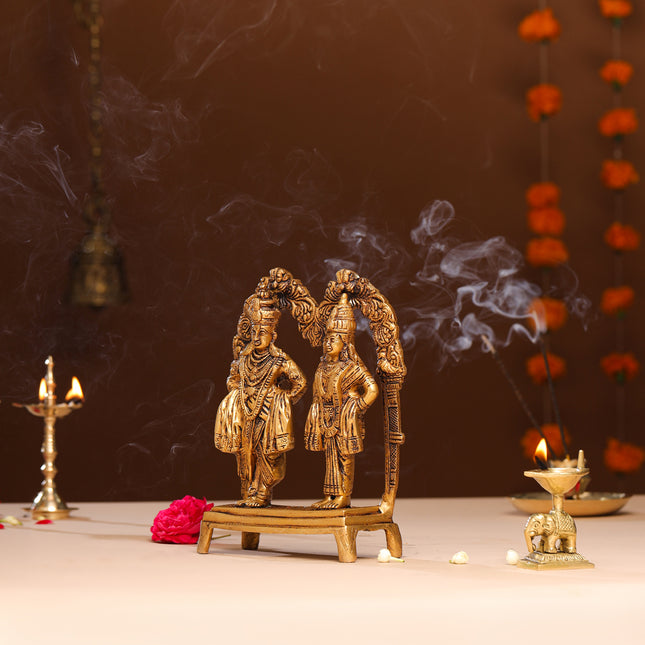 Brass Vitthal Rukmini Statue (9 Inch)