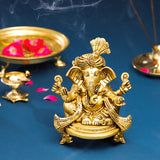 Brass Pagdi Ganesha On Chowki (7.8 Inch)