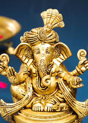 Brass Pagdi Ganesha On Chowki (7.8 Inch)