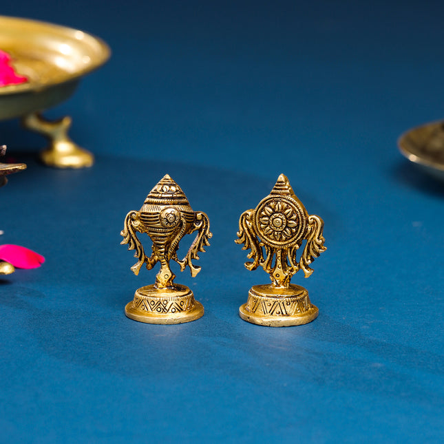 Brass Shankh Chakra Decor Set (2.5 Inch)