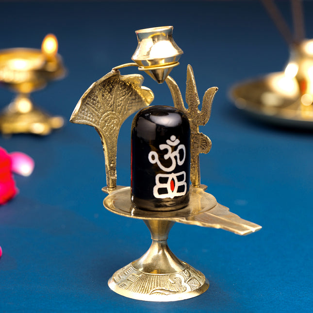 Brass Stone Shivling Idol (5 Inch)