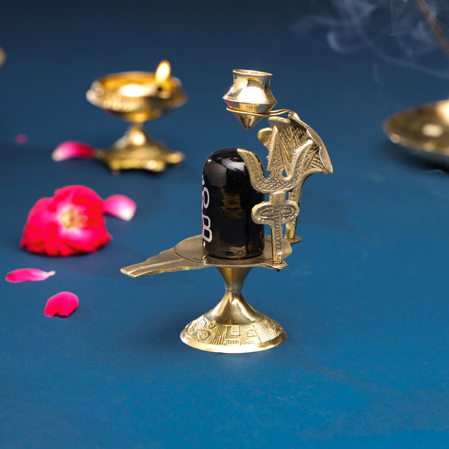Brass Stone Shivling Idol (5 Inch)