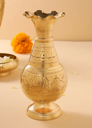 Brass Handcarved Flower Vase (8 Inch)