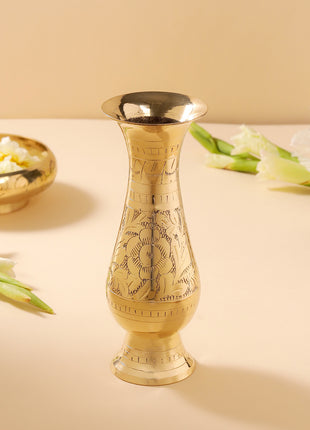 Brass Handcarved Flower Vase (6.5 Inch)