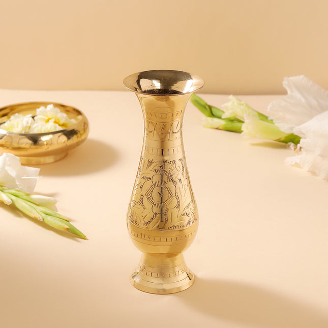 Brass Handcarved Flower Vase