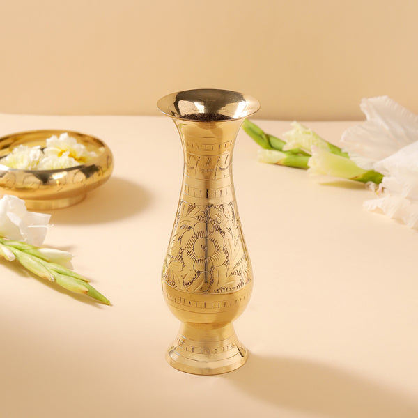 Brass Handcarved Flower Vase (6.5 Inch)