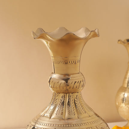 Brass Hand carved Flower Vase (10.5 Inch)