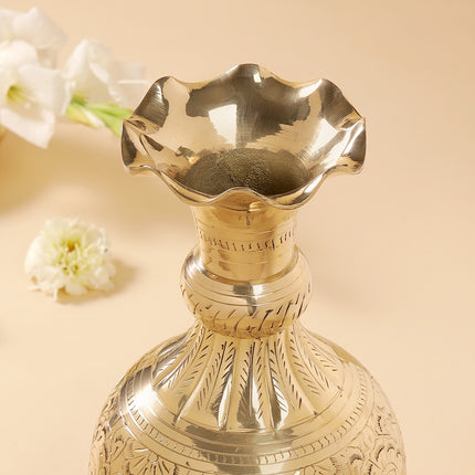 Brass Hand carved Flower Vase (10.5 Inch)