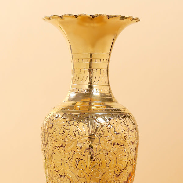 Brass Hancarved Flower Vase (11.5 Inch)