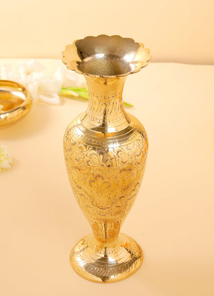 Brass Hancarved Flower Vase (11.5 Inch)