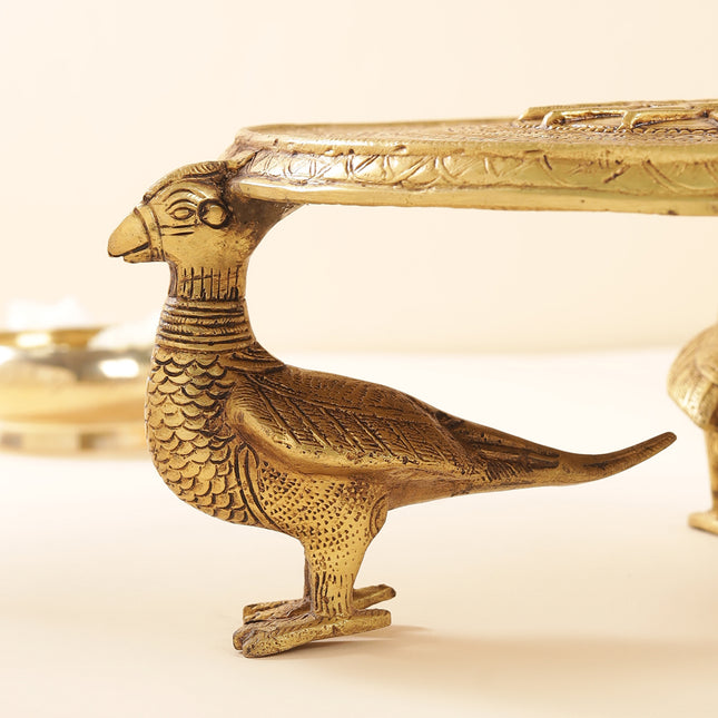 Brass Superfine Chowki With Peacock Pillars (5")