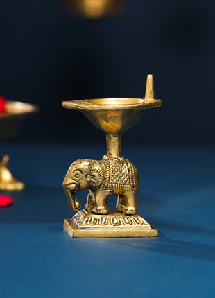 Brass Elephant Standing Diya (3.5 Inch)