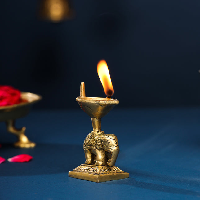 Brass Elephant Standing Diya (3.5 Inch)