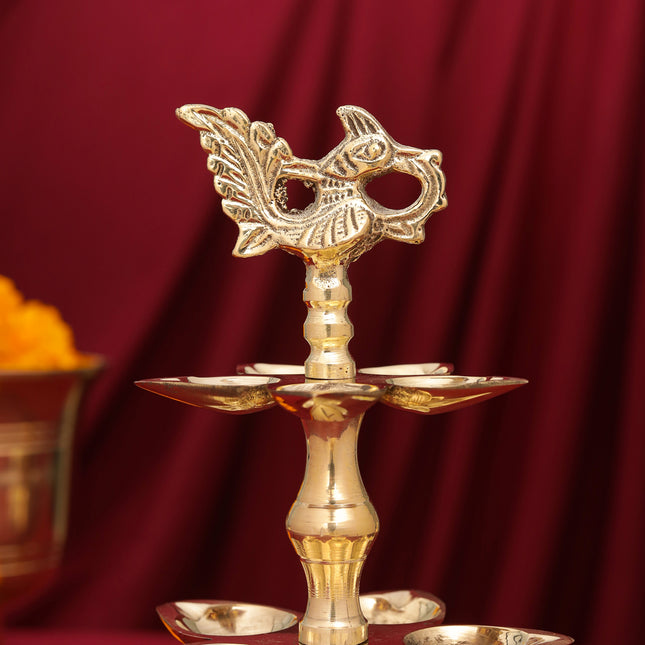 Brass Peacock Three Tier Lamp (9.5 Inch)