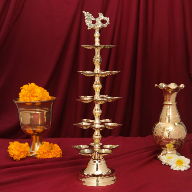 Brass Peacock Five Tier Lamp (15 Inch)
