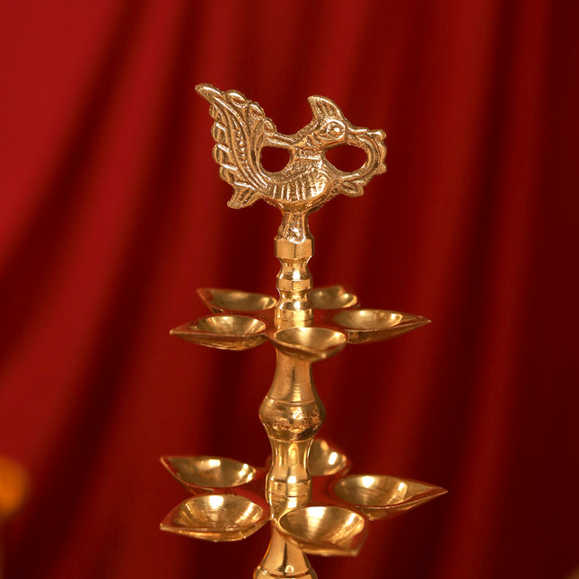 Brass Peacock Five Tier Lamp (15 Inch)