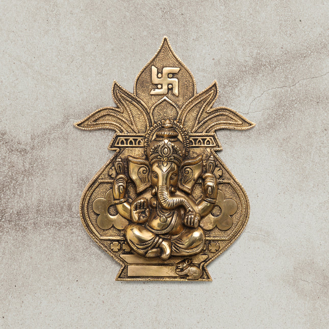 Brass Ganesha On Kumbh Kalash Wall Hanging (10.3 Inch)