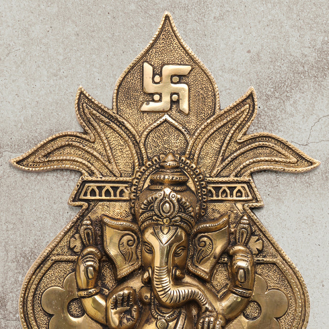 Brass Ganesha On Kumbh Kalash Wall Hanging (10.3 Inch)