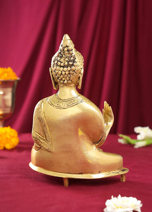 Brass Handcarved Blessing Buddha (9.5 Inch)