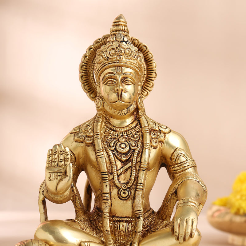 Brass Sitting Hanuman Statue (9.5 Inch)