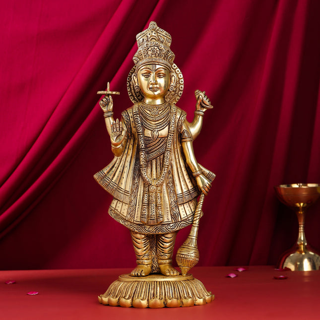Brass Standing Lord Vishnu Statue (17.5 Inch)