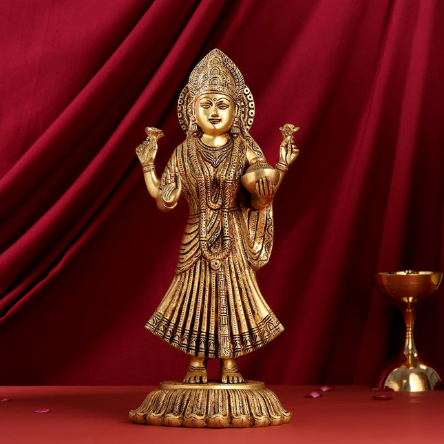 Brass Standing Goddess Lakshmi Statue (17.5 Inch)