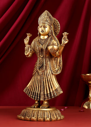 Brass Standing Goddess Lakshmi Statue (17.5 Inch)