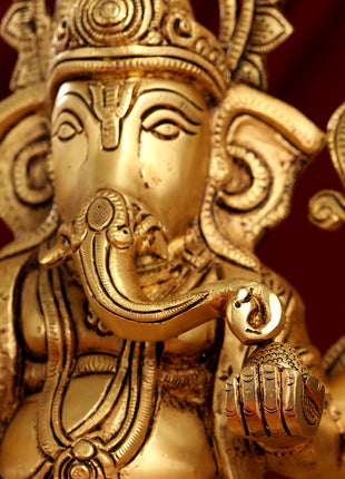 Brass Ganesha On Throne Idol (17 Inch)