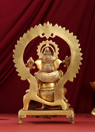 Brass Ganesha On Throne Idol (17 Inch)