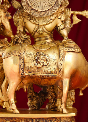 Brass Radha Krishna With Cow Statue (21 Inch)