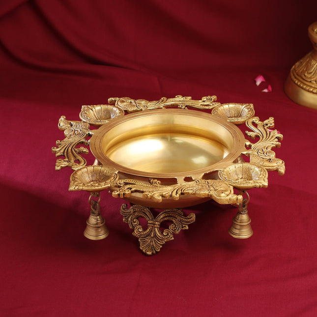 Brass Peacock Urli  With Bell