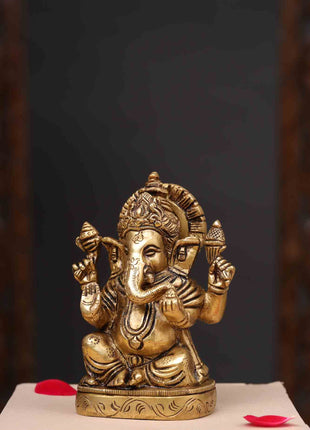 Brass Blessing Ganesha Idol (4.5 Inch