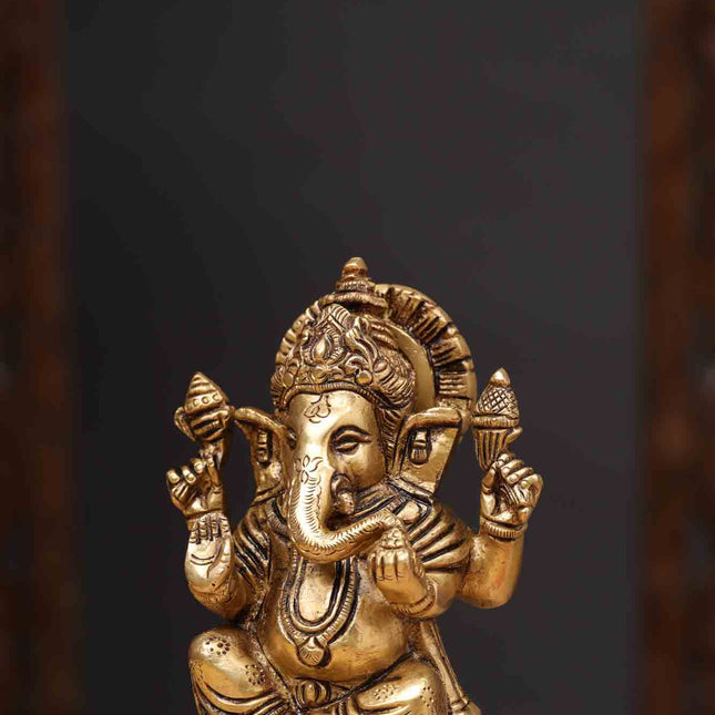 Brass Blessing Ganesha Idol (4.5 Inch)