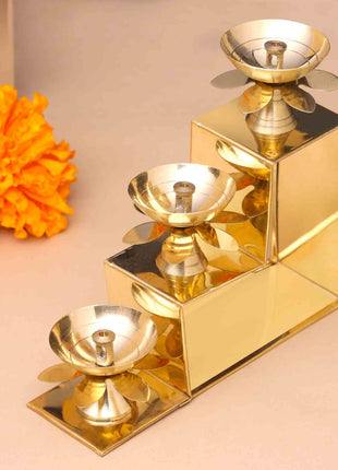 Brass Three Step Decorative Akhand Diya(5 Inch)