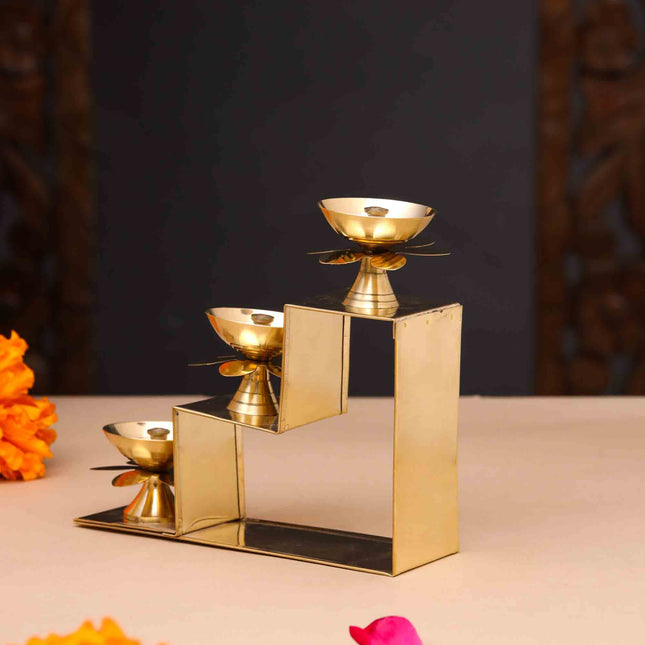 Brass Three Step Decorative Akhand Diya(5 Inch)