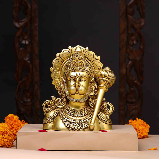 Brass Lord Hanuman Bust Idol (8 Inch)