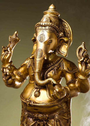 Brass Superfine Standing Ganesha Statue (27 Inch)